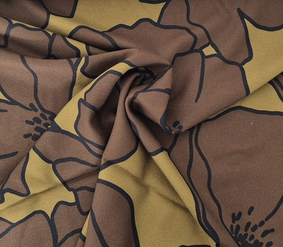 100% Eco Vero Viskose Crepe Riesenblume olive-braun